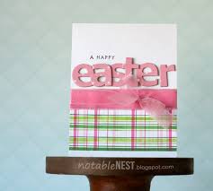 The rose is a vanilla ribbon rosette, dyed blushing bride and then brushed with shimmer paint. Diy Handmade Easter Card Inspired By Family