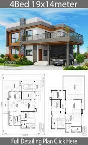 House plans & house designs in modern architecture. Home Design Plan 19x14m With 4 Bedrooms Home Ideas House Designs Exterior Modern House Plans House Front Design