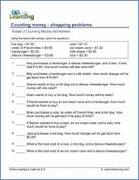 grade 3 math worksheet counting money shopping problems k5 learning