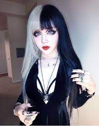 Black And White Wig Half Black And Half White Side By Side Straight Hair Wig Punk Goth Wind Wig Daily Wig Role Playing Wig Female Wig In 2021 Black And White