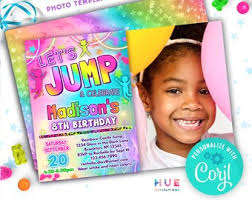 Girls Trampoline Park Birthday Invitation Editable Template