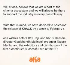 Krack is a action entertainer based on real incidents, ravi teja plays a tough and fierce police officer who doesn't think. Krack Ott Release Date Aha Video App 2021 Ravi Teja