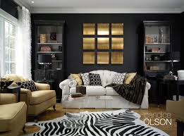 Dark Saturated Hues Make Dramatic Accent Walls Especially Behind A Main Furniture Grouping Hi Black And Gold Living Room Black Living Room Gold Living Room