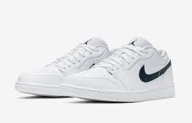 This collaborative air jordan 1 high og this collaborative air jordan 1 high og sports a white leather upper underlaid with military blue at the toe box and sandwiched by leather of the same. Air Jordan 1 Low White Obsidian 553558 114 Release Date Sneaker Bar Detroit