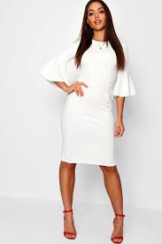 3 4 Angel Sleeve Crew Neck Midi Dress Boohoo Classy White Dress White Dresses For Women White Short Dress