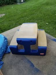 Little Tikes Picnic Table Redo I Used Satin Spray Paint Burlap Patterned Duck Tape 2 Rolls Li Little Tikes Picnic Table Little Tikes Redo Painting Burlap