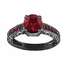 Black And Red Wedding Ring Sets Garnet Engagement Ring Vintage Style Scroll Engraved Unique 14k Black Gold 2 25 Carat Pave Handmade Garnet Engagement Ring Black Gold Ring Wedding Rings Vintage
