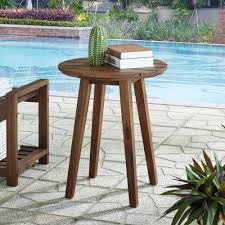 Buy top selling products like never rust aluminum outdoor end table and barrington wicker round folding patio accent table in natural brown. Welwick Designs Acacia Dark Brown Wood 20 In Outdoor Round Side Table Hd8322 The Home Depot