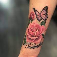 This arm tattoo is a sure fire winner. Pink Rose With Butterfly Tattoo Novocom Top