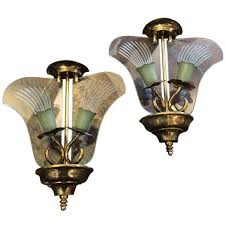 Free shipping & free returns*. Set Of Two Art Deco Brass Engraved Glass Italian Wall Sconces Circa 1935 105040