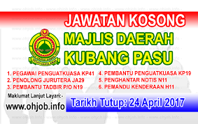 Jawatan Kosong Mdkp Majlis Daerah Kubang Pasu 24 April 2017 Kerja Kosong Mdkp Majlis Daerah Kubang Pasu April 2017 Permohonan Adalah Dipelawa Kepada Wa