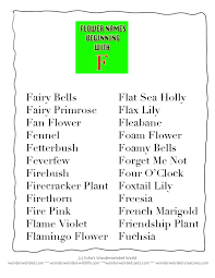 Wonderweirded Dictionary Of Flower Beginning With F Flower Names Common Plant Names Beginning With Letter F With Fre Flower Names Flower Printable Lettering