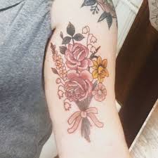 Flower tattoos look very nice and beautiful on the body. My Family S Birth Month Flowers In A Tattooed Bouquet Tattoo By Kattie Ryan Anthem Tattoo Gainesville Fl Bouquet Tattoo Tattoos Flower Tattoo Arm