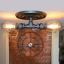 Industrial 2 Light Semi Flush Ceiling Light With Metal Cage Shade In Pipe Style 21 W Takeluckhome Com