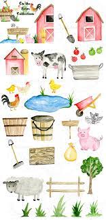 Farm Clipart Watercolor Clipart Farm Animals Barnyard Clipart Farmer Farm Clip Art Chickens Cows Sheep Barn Watercolor Clipart Clip Art Hand Illustration