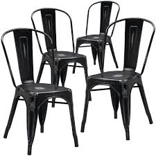 Amazon Com Flash Furniture Distressed Metal Indoor Stackable Chair 4 Pack Black Chairs Metal Dining Chairs Dining Chairs Metal Chairs