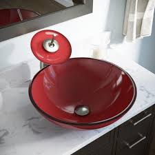 Bathroom vessel sinks with faucet and pop up drain. Mr Direct Red Tempered Glass Vessel Round Bathroom Sink With Corner Vanity Cabinet Double Red Bathroom Sink Bathrooms Bathroom Corner Sink Double Sink Vanities For Small Bathrooms Corner Sink Bathroom Cabinet Difference