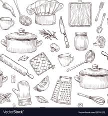 This image is protected by copyright law and can not be legally used without purchasing a license. Kitchen Tools Seamless Pattern Sketch Cooking Utensils Hand Drawn Kitchenware Engraved Kitchen E Cooking Tools Illustration Pattern Sketch Recipe Book Design