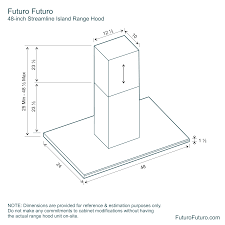 Regardless of the cfm of your range hood, if you have ductwork that is too small, it will not run at maximum efficiency. Futuro Futuro 48 Streamline Island Range Hood