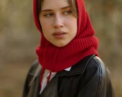 Chunky Knit Pure Merino Wool Women Hooded Balaclava Hat, Woolen Warm  Stylish Dark Blue Neck Warmer, Merino Knitted Hood Cowl With Strings