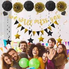 Check spelling or type a new query. Buy Farewell Party Decorations Supplies Kit 14pcs We Will Miss You Banner Triangle Flag 6pcs Star Swirl 6pcs Pom Great For Retirement Farewell Going Away Job Change Party Decorations Black