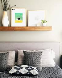 Are there any floating shelves in the bedroom? Hello Weekend Newbedding Mywestelm Interiordesign Lovemybed Design Acolorstory Westelm Abmathome Abmlifeiscolorful Weekendvibes Sunshine W In 2021 Shelves Shelf Above Bed Shelves In Bedroom