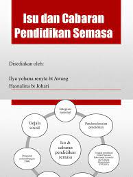 Pendidikan di malaysia sentiasa diselaraskan dengan kehendak pasaran dunia, iaitu bertujuan menghasilkan modal insan kelas pertama. Isu Dan Cabaran Pendidikan Semasa