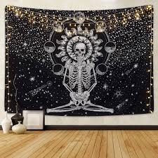 A tapestry is a large piece of heavy cloth with a picture sewn on it using coloured. Amazon Com Skull Tapestry Meditation Skeleton Tapestry Chakra Tapestry Starry Tapestry Black And White Stars Tapestry For Room Everything Else