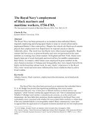 PDF) "The Royal Navy's employment of black mariners and maritime workers,  1754-1783," The International Journal of Maritime History 2016, Vol. 28(1)  6–35.