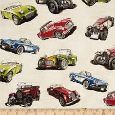 Classic Cruisers Cars Cream Cruiser Car Vintage Car Nursery Car Fabric