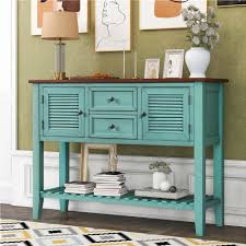 The shelves on the cabinet unit can be slid. Trexm 46 Retro Console Table With Bottom Shelf Retro Blue