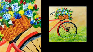Flower still life with roses tulips narcissi and other flowers in a basket on a ledge painting. Bicycle With Flower Basket 56 Easy Acrylic Painting For Beginners How To Draw Bicyclewithflowers Youtube