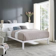 A bed with sprung bed slats installed will have a completely different feeling to it when sleeping on it than a bed with box though sagging is still an issue it is much less commonplace than it would be if you were using box springs or flat slats instead. Mainstays Wood Slat White Metal Bed Frame Multiple Sizes Walmart Com Walmart Com