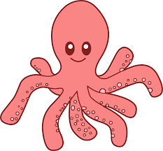 Cute octopus flat vector isolated on white background. Animated Cute Octopus Cartoon