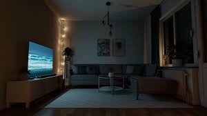 With couch, carpet, lamp and bookshelf. Petter Flood Living Room