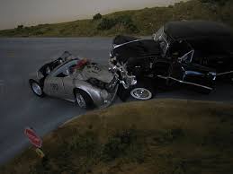 30, 1955 on california's state route 46 when the porsche 550 spyder he was driving collided with a 1950 ford custom coupe driven by a local motorist that was turning across an intersection and couldn't see the porsche in the low afternoon sun. James Dean Crash The Rider S Zone