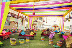 Breathtaking Decorations In An Open Space Destination Multicolored Decor Work Are Such A Visual T Desi Wedding Decor Mehndi Decor Outdoor Wedding Decorations