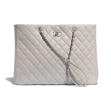 Calfskin Silver Tone Metal Gray Large Shopping Bag Chanel Chanel Bags Chanel Tote