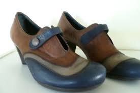 Hispanitas Brown Blue Grey Leather Women Heels Shoes Size 37