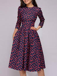 Round Neck Floral Printed Skater Dress In 2020 Elegant Dresses Evening Midi Dress Vintage Floral Dress