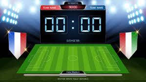 This scoreboard and its remote controls can be used for all types of football. Scoreboard And Soccer Field Illuminated By Spotlights Global Stats Broadcast Graphic Football Template With The Flag 559460 Vector Art At Vecteezy