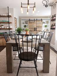This gorgeous dining room borrows hints from french country style, marrying a splendid oak table with chic upholstered chairs. Rustic Modern Dining Room Shanty 2 Chic
