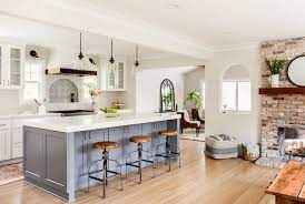 Modern Farmhouse Blue Kitchen Island Pendants Light Wood Floors Online Kitchen Design Modular Kitchen Design Kitchen Design
