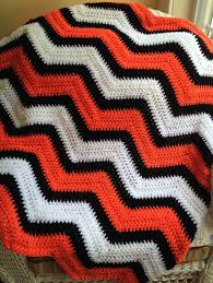 Black And White Chevron Crochet Blanket Black White Radiant Orange Yarn Crochet Blanket Crochet Blanket
