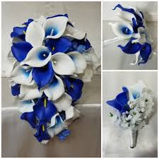 The term personal flowers refers not only to the bride's bouquet and groom's boutonniere, but also to all the flowers worn or carried by attendants, family members, or others you. Royal Blue And Ivory Wedding Bouquet With 3 Boutonnieres And 2 Corsages Wedding Supplies Wedding