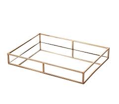 Egnazia Rose Gold Metal Mirror Tray Large Wide Rectangle Open Style