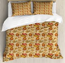 Vintage Airplane Queen Size Duvet Cover Set Hand Drawn Aviation Themed Abstract Crafts Balloon And Planes Decorative 3 Piece Bedding Set With 2 Pillow Shams Pale Brown Red Yellow By Ambesonne