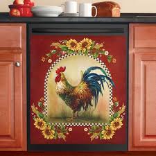 Sunflower And Rooster Country Dishwasher Magnet Rooster Kitchen Decor Primitive Decorating Country Rooster Kitchen