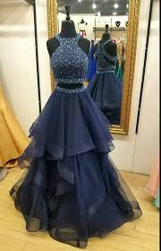 Charming Navy Blue Prom Dress Two Piece Prom Dresses Ball Gown Prom Dress Long Party Dresses 2 Piece Prom Dress Beading Prom Dress Senior Prom Gowns Prom Dresses For Teens Ball Gowns Prom Cute