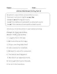 Circling Articles Worksheet Part 2 Articles Worksheet Article Part Of Speech Worksheets